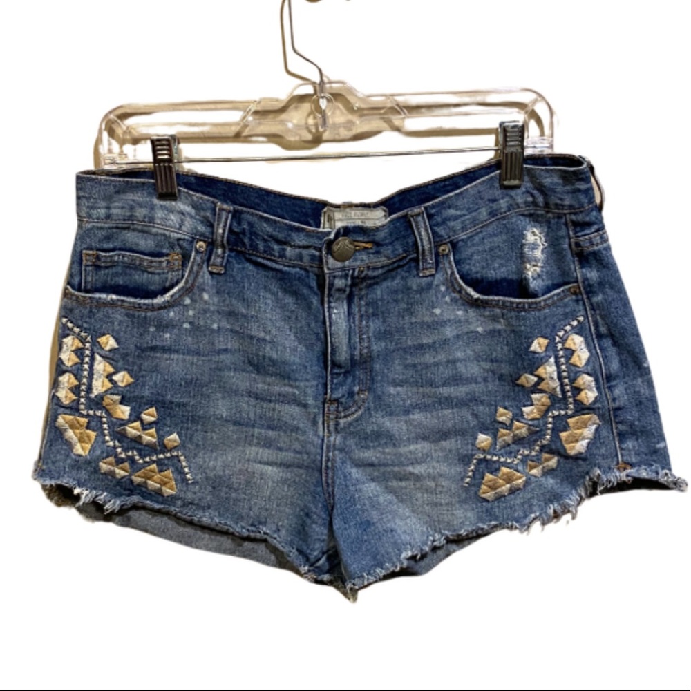 Free People Blue Jean Shorts with Gold Accents